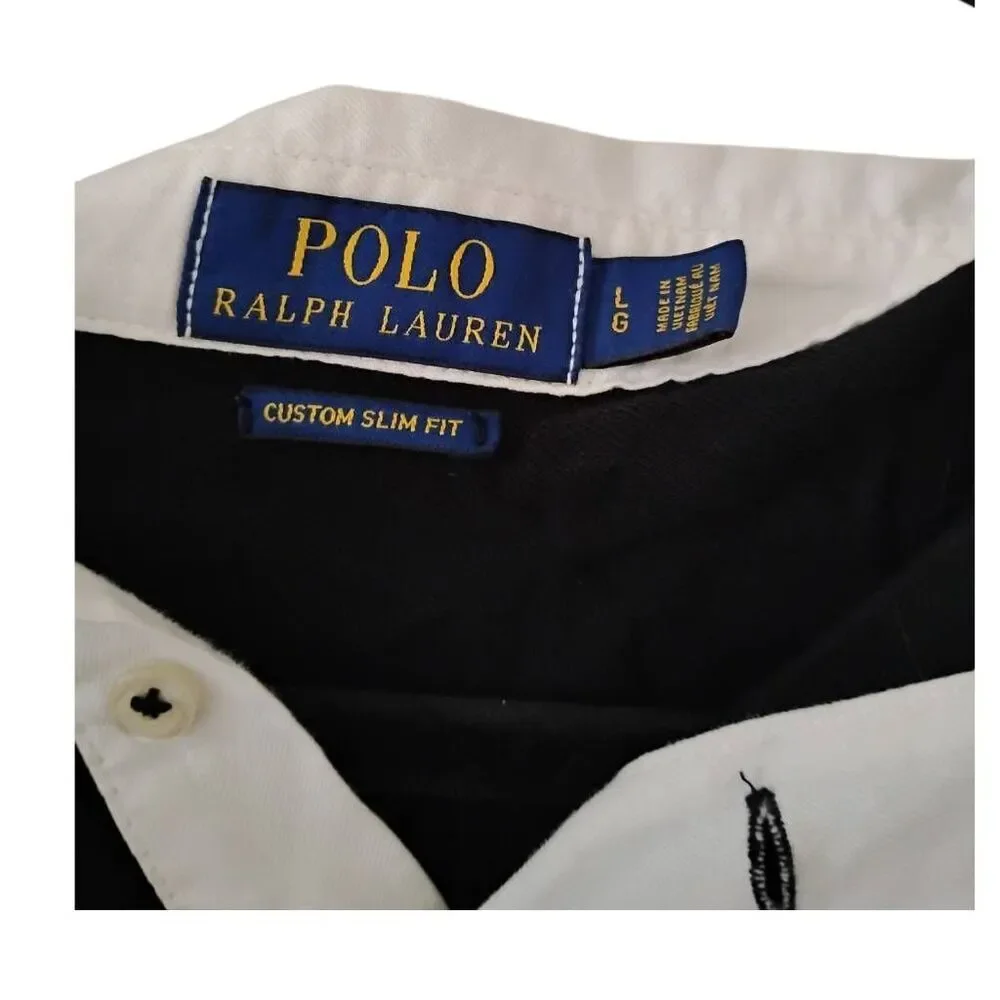 Men's Ralph Lauren Black White‎ Collar Logo Shirt Size Large